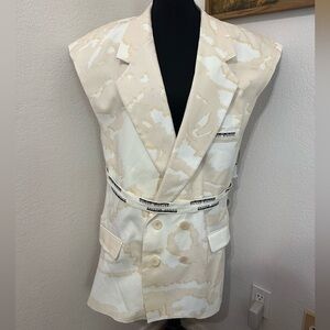 Maison Blanche All Gender Veston Dress in Tan & Cream- Size 6 /XL NWT